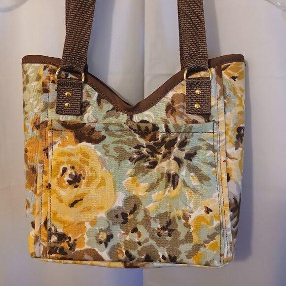 New Roses Floral Mini Tote Shopper Handbag Double handle Carryall Yellow Blue Br - Picture 2 of 11